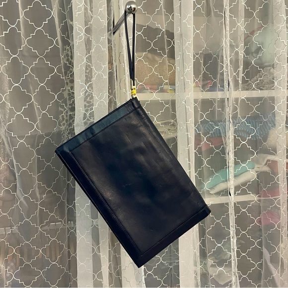 Lou Taylor Navy Clutch Wristlet with Swivel Interior Gold Mirror Italy Vintage - Picture 16 of 16